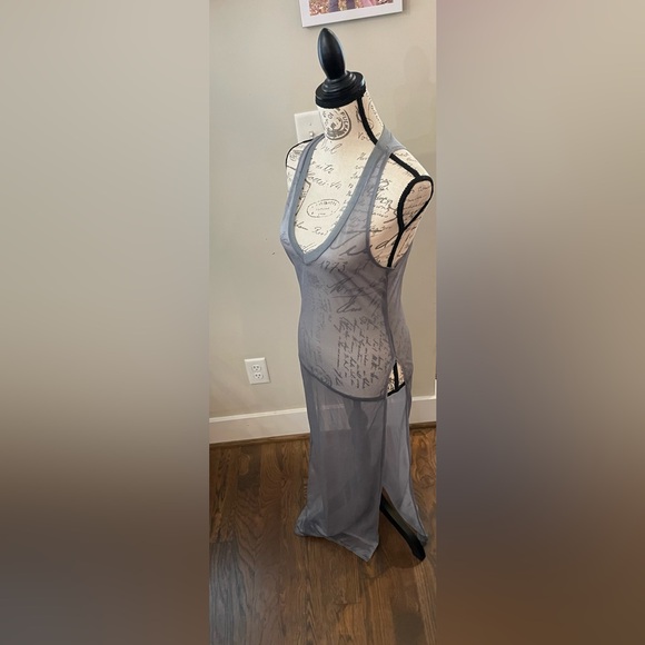 Sheer Grey V Neck High Slit Women’s Mesh Dress /suit Cover Up Size M - Picture 4 of 10